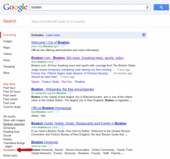 The Verbatim search tool recently added to Google will replace the "+" feature, which will now be used to direct searchers directly to an organization's Google+ account. The Verbatim search tool recently added to Google will replace the "+" feature, which will now be used to direct searchers directly to an organization's Google+ account.