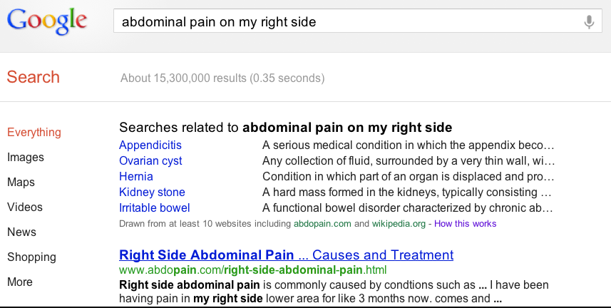 A new health search feature will help users match symptoms with possible ailments. A new health search feature will help users match symptoms with possible ailments.