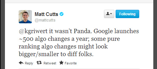 MattCuttsTweet - no Panda